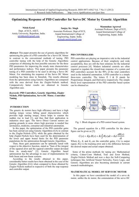 Optimizing Response of PID Controller for Servo DC Motor by ...