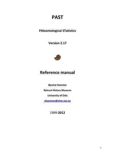 PAST PAleontological STatistics Version 2.17 Reference manual