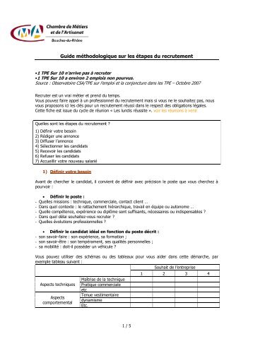 Un guide mÃ©thodologique sur les Ã©tapes du recrutement.