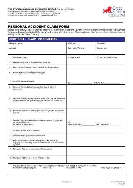 Personal Accident Claim Form ver 1.2 - Great Eastern Life