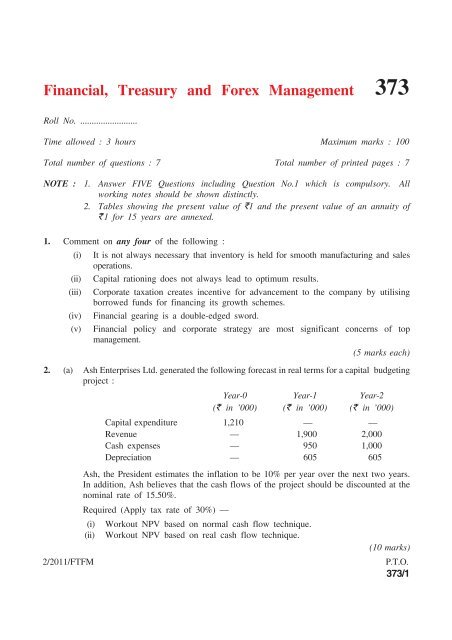 Financial, Treasury and Forex Management - cs notes