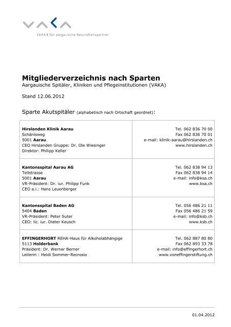 Mitgliederverzeichnis nach Sparten - VAKA