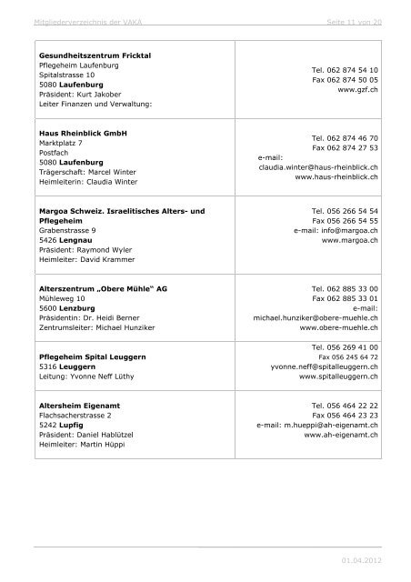 Mitgliederverzeichnis nach Sparten - VAKA