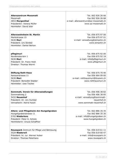 Mitgliederverzeichnis nach Sparten - VAKA