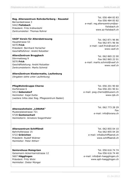 Mitgliederverzeichnis nach Sparten - VAKA