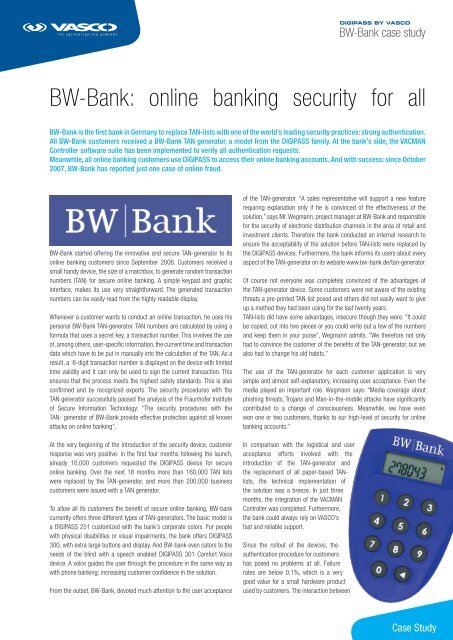 BW-Bank: online banking security for all - Vasco