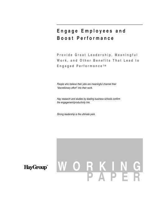 Engage Employees and Boost Performance - Hay Group