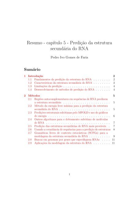 Resumo - capítulo 5 - Predição da estrutura secundária do RNA