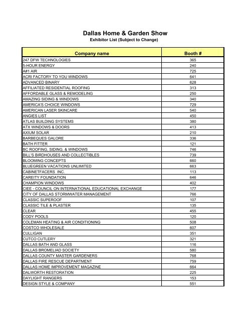 Dallas Show Guide Exhibitor List Texas Home And Garden Show