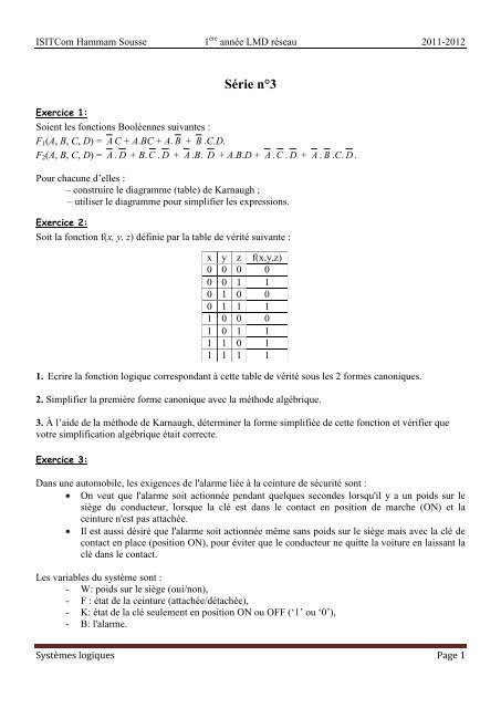 Travaux dirigÃ©s NÂ°3 - Institut Superieur d'Informatique et des ...