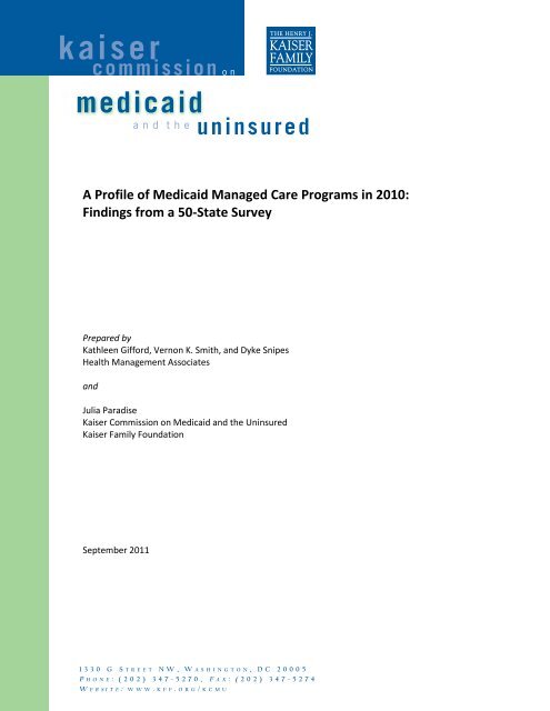 Kaiser Family Foundation Survey on State Medicaid Managed Care ...