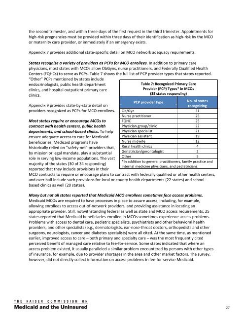 Kaiser Family Foundation Survey on State Medicaid Managed Care ...