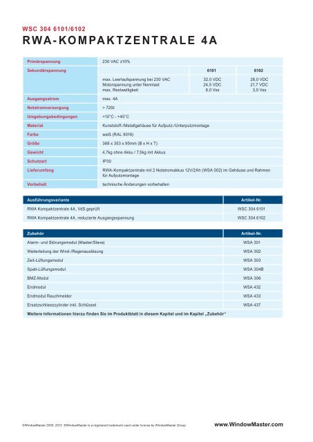 RWA-KOMPAKTZENTRALE 4A - WindowMaster