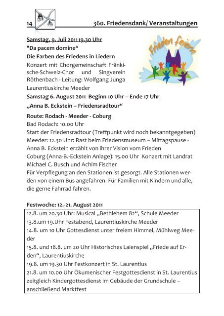 „Anna B. Eckstein – Friedensradtour“ Route: Rodach ... - Friedensdank