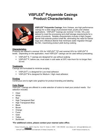 VISFLEX Polyamide Casings Product Characteristics - Viskase