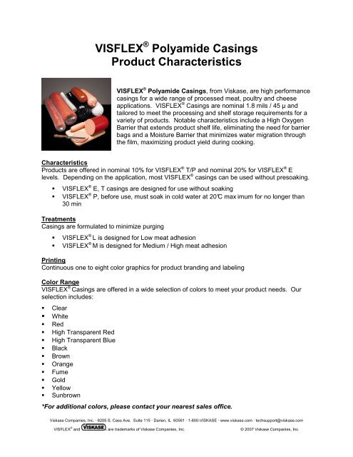 VISFLEX Polyamide Casings Product Characteristics - Viskase