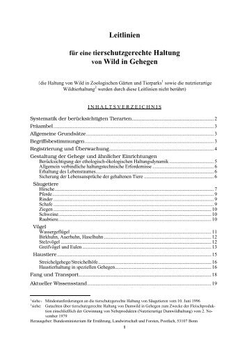 Leitlinien für eine tierschutzgerechte Haltung von Wild in ... - BMELV