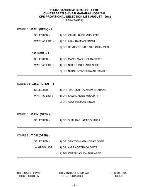 rgmc-csmh - cps provisional selection list august