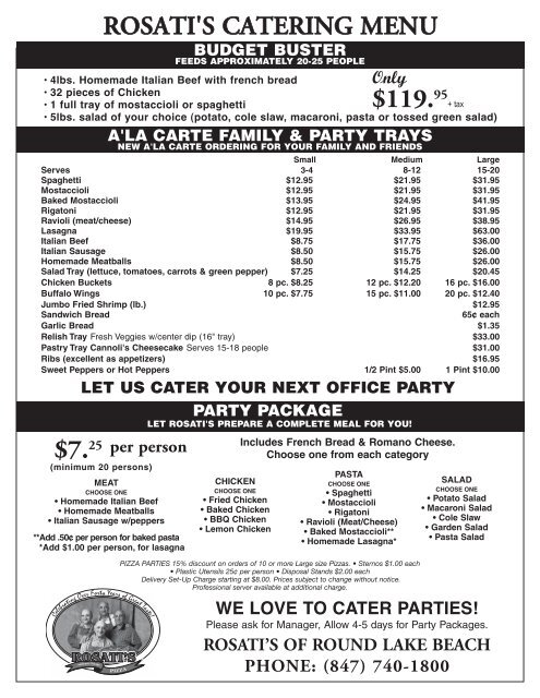 8.5 x 11 Catering Menu Round Lake - Rosati's Pizza