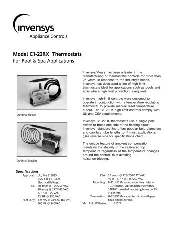 Model C1-22RX Thermostats - Toolbox.invensyscontrols.com