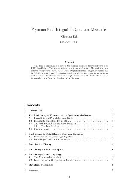 Feynman Path Integrals in Quantum Mechanics