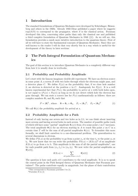 Feynman Path Integrals in Quantum Mechanics