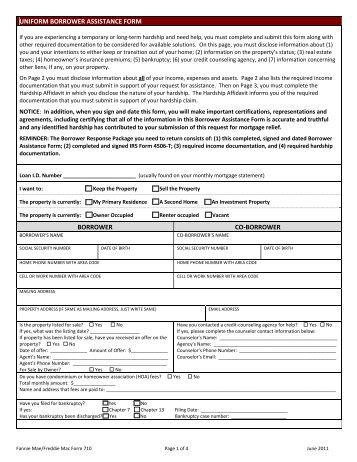 Uniform Borrower Assistance Form (Form 710): PDF - James B Nutter