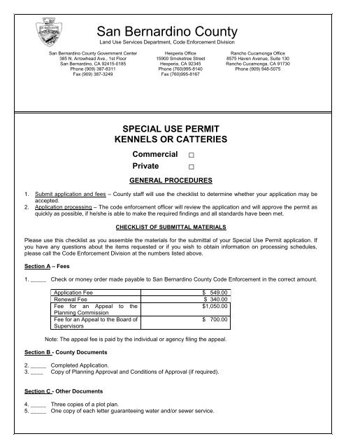 Special Use Permit â Kennels or Catteries - San Bernardino County