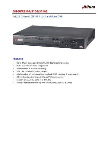 DVR Standalone 4 canale DAHUA DVR3104-E-D1 - GTO Security ...