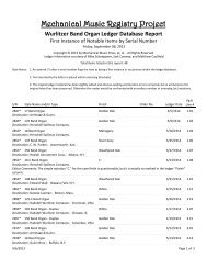 Wurlitzer Band Organ Ledger Database Report - Mechanical Music ...