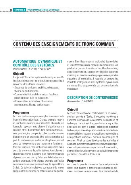 contenu des enseignements de tronc commun - MINES ParisTech