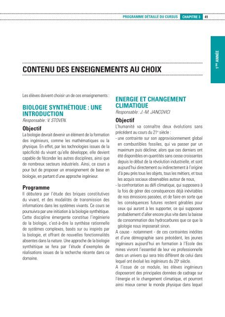 contenu des enseignements de tronc commun - MINES ParisTech