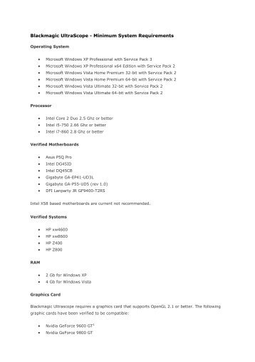 Blackmagic UltraScope - Minimum System Requirements - Video Data