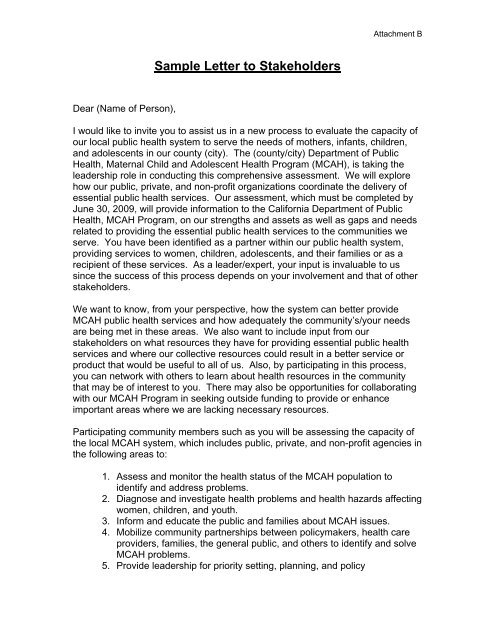 Sample Letter to Stakeholders - FHOP