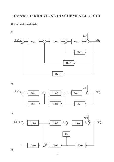 Esercizio 1: RIDUZIONE DI SCHEMI A BLOCCHI