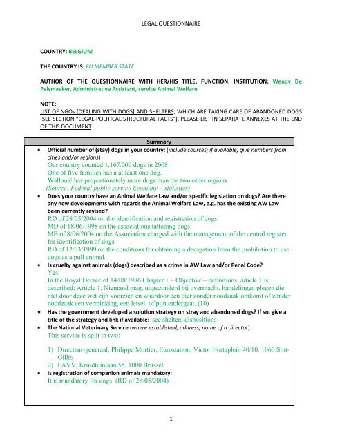 SCHEME FOR A LEGISLATIVE QUESTIONNAIRE - Carodog