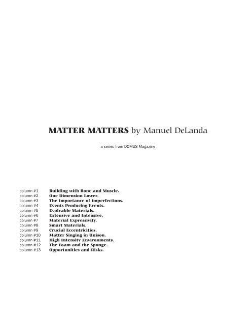 MATTER MATTERS by Manuel DeLanda