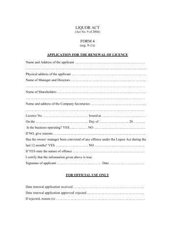 application for the renewal of licence, liquor act(pdf)