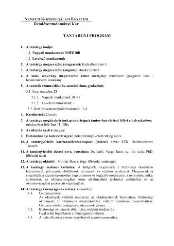HatÃ¡rellenÅrzÃ©s 1. - RendÃ©szettudomÃ¡nyi Kar - Nemzeti ...