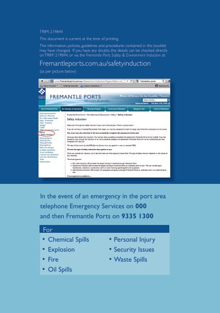 Safety and Environment Induction Handbook 2012 - Fremantle Ports