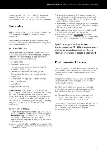 Safety and Environment Induction Handbook 2012 - Fremantle Ports