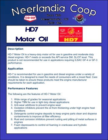 Description HD-7 Motor Oil is a heavy-duty ... - Neerlandia Co-op