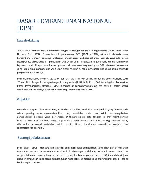 DASAR PEMBANGUNAN NASIONAL (DPN)