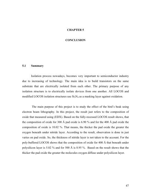 CHAPTER 5 CONCLUSION 5.1 Summary Isolation process ...