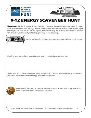 9-12 ENERGY SCAVENGER HUNT - COSI