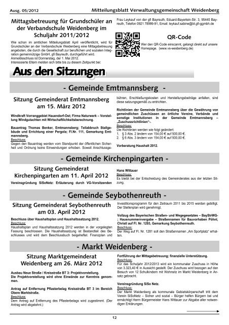 Ausgabe 05/2012 - Verwaltungsgemeinschaft Weidenberg