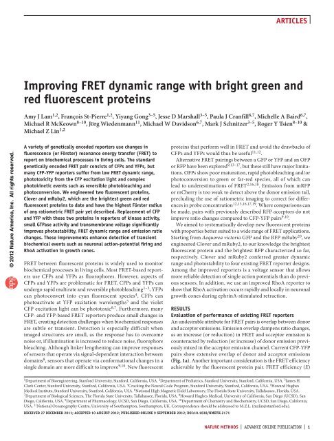 improving Fret dynamic range with bright green and red fluorescent ...