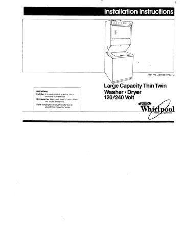 Large Capacity Thin Twin Washer l Dryer 120/240 Volt - Whirlpool
