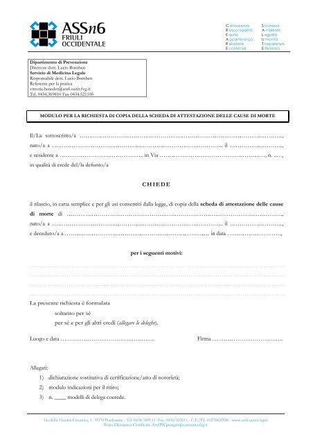 Modulo per richiesta copia scheda attestazione ... - Friuli Occidentale