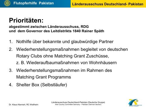 Pakistanhilfe Rotary - LÃ¤nderausschuss Deutschland-Pakistan